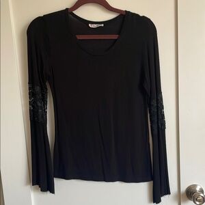Black Long Sleeve Top with Lace Accents